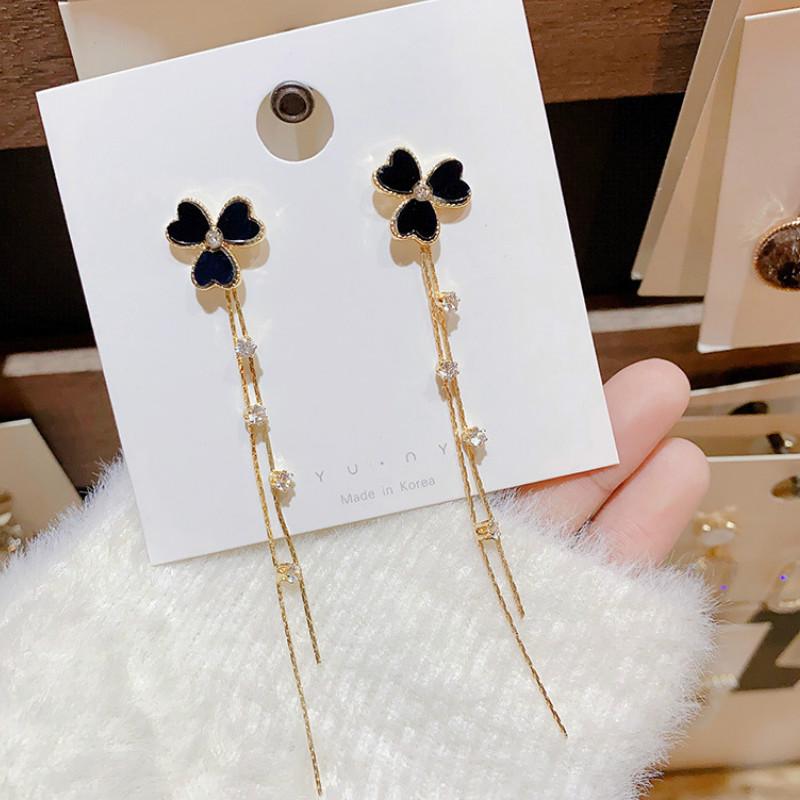 CLOVER Bông Tai Mạ Bạc S925 Hình Chiếc Lá Phối Tua Rua Thời Trang Cho Nữ