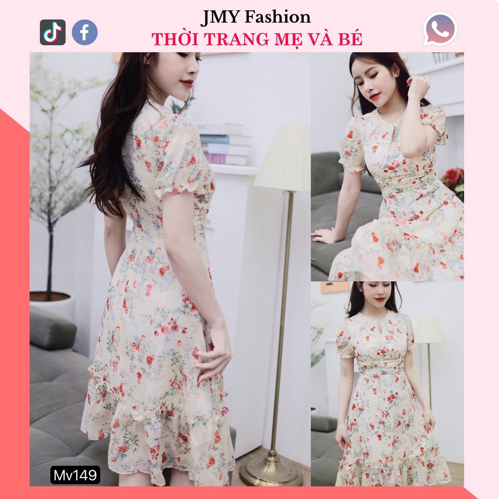 Váy voan hoa nhí ép nổi dáng A đuôi cá nữ tính cổ tròn - (MC) Modish and Chic