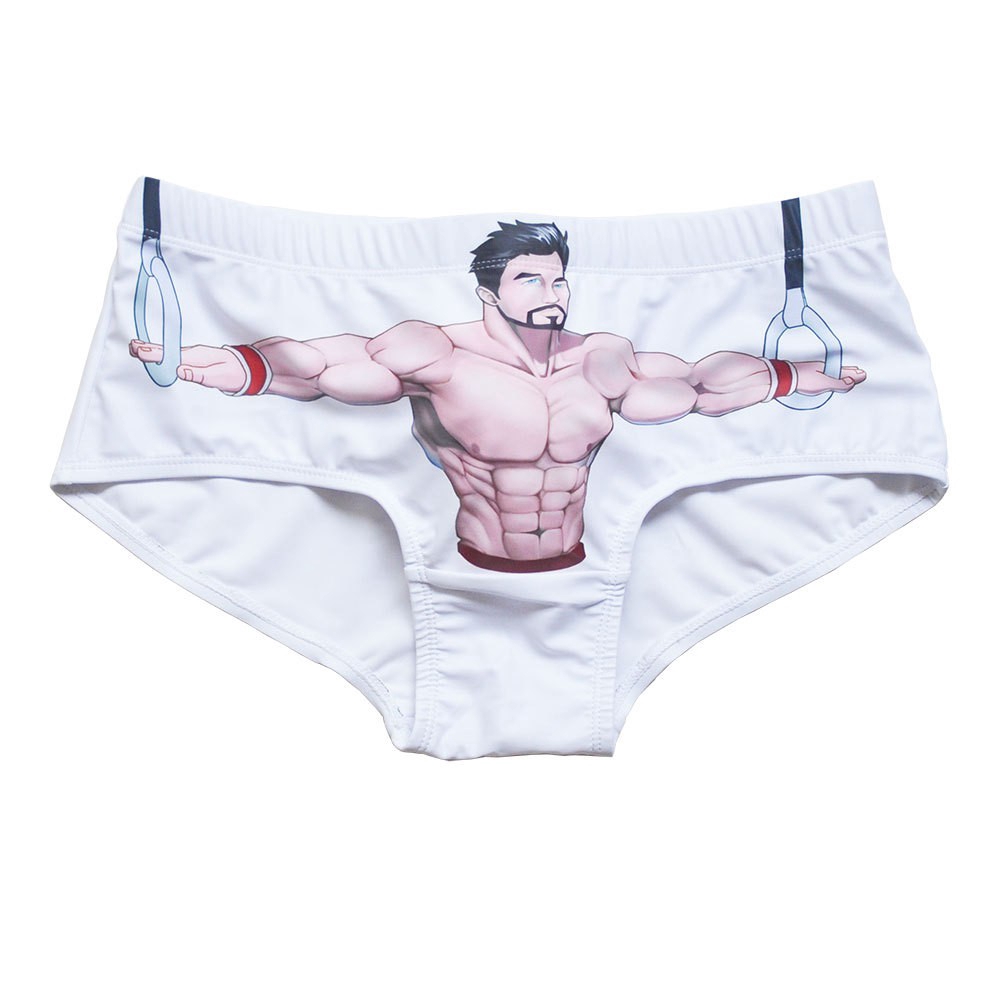 Quần bơi boxer trắng họa tiết hoạt hình cho nam | BigBuy360 - bigbuy360.vn