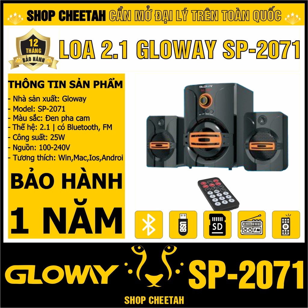 Loa máy tính 2.1 Gloway SP-2071 – Chính hãng – Có Bluetooth + FM và hỗ trợ khe cắm SD + USB – Bảo Hành 12 tháng