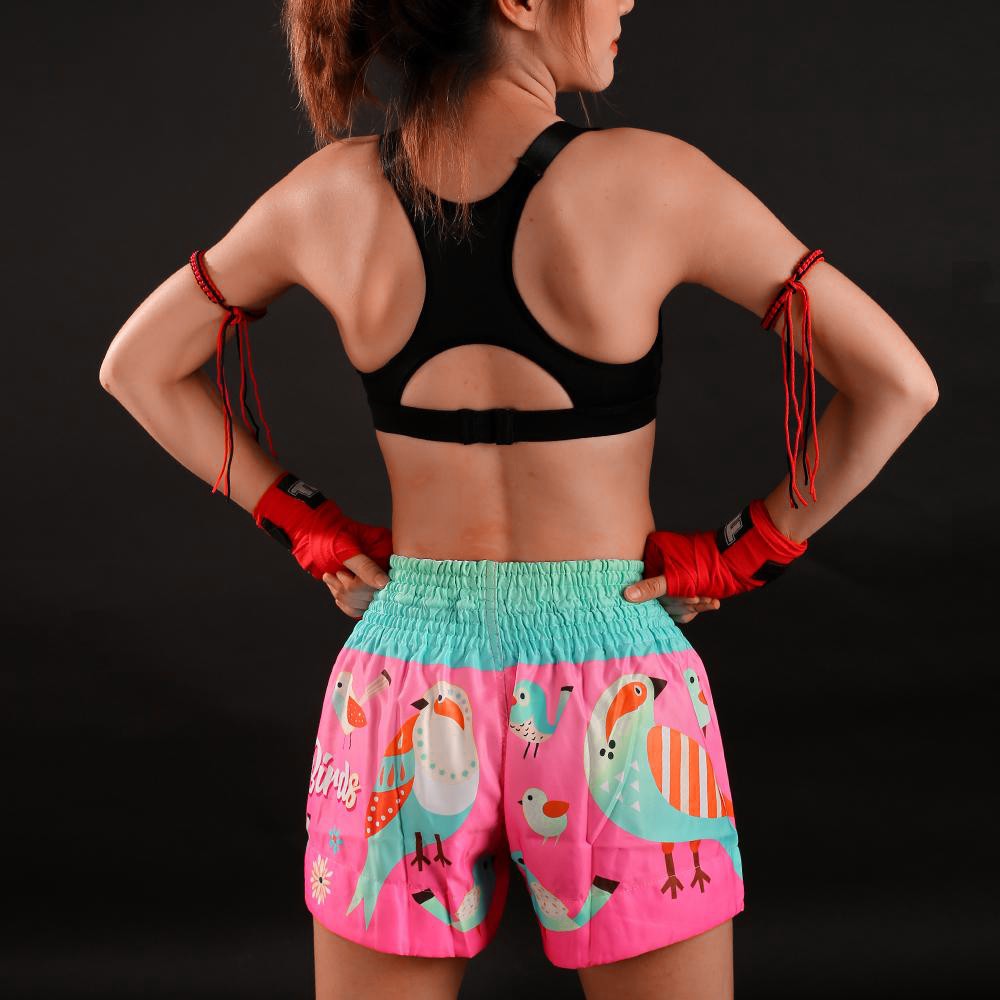 Quần Muay Thai Tuff Pink Pastel Birds Pattern