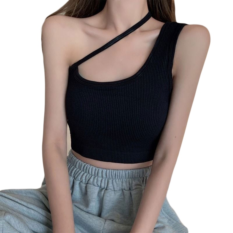 Áo Croptop Dệt Kim Không Tay Có Đệm Ngực Gợi Cảm Cho Nữ