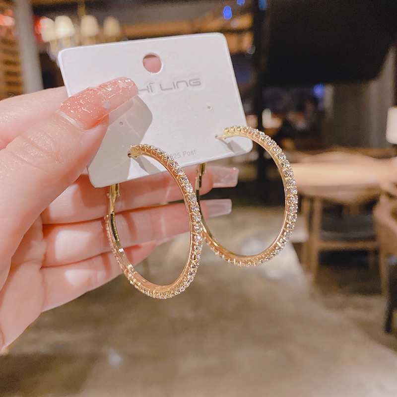 Bông Tai Mạ Bạc 925 Hình Tròn Đính Kim Cương Nhân Tạo Phong Cách Âu Mỹ Thời Trang