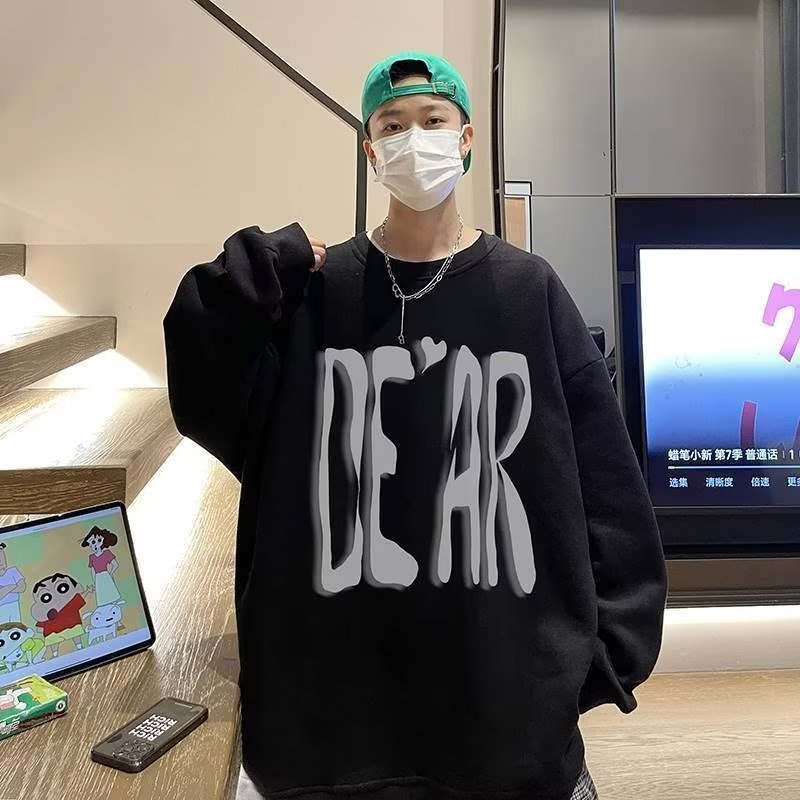 Áo Sweater Tay Dài Cổ Tròn Dáng Rộng In Chữ Graffiti Phong Cách Nhật Bản Thời Trang Cho Nam Size M-3XL