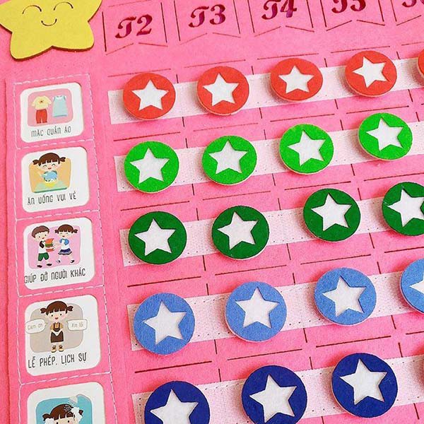 Bảng khen thưởng kích thước 38x40cm, 20 thẻ hoạt động, 42 stickers ngôi sao