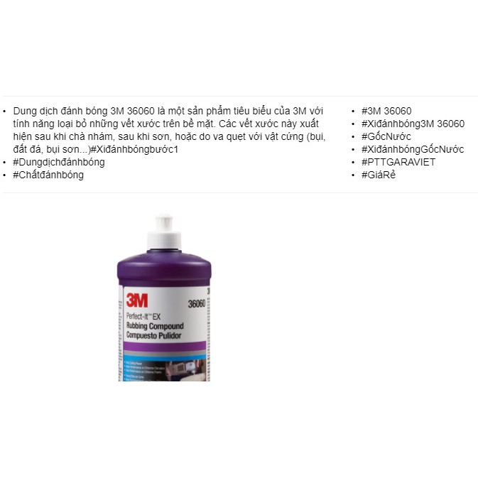 Dung dịch đánh bóng bước 1 - 3M Perfect-It Rubbing Compound Compuesto Pulidor PN36060