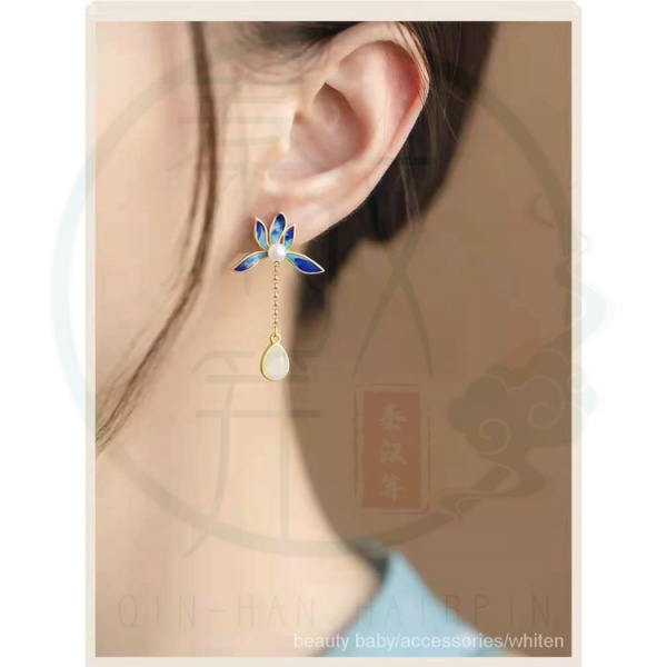 Khuyên tai tua rua đính ngọc bích vàng bạc phong cách cổ điển cho nữ