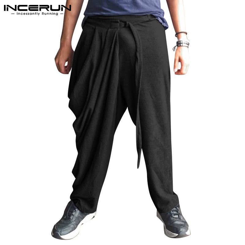 Quần dài INCERUN dáng rộng lưng thun phối dây rút thiết kế độc đáo thời trang cá tính cho nam