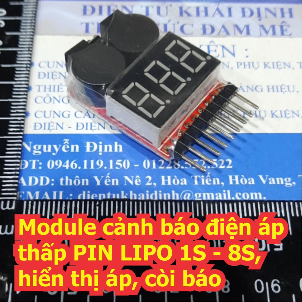 Module cảnh báo điện áp thấp PIN LIPO 1S - 8S, hiển thị áp, còi báo kde7100