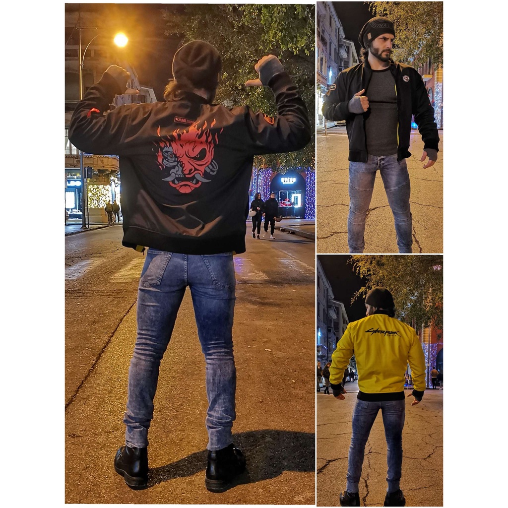 Áo Khoác Jacket Large Night City Heat Samurai Black Yellow Size XL Có Thể Đảo Ngược