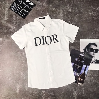 Áo sơ mi in thêu tay ngắn in chữ dior