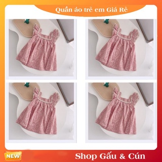 Váy cho bé gái hoa, tay cánh tiên, cổ vuông viền ren 9-20kg