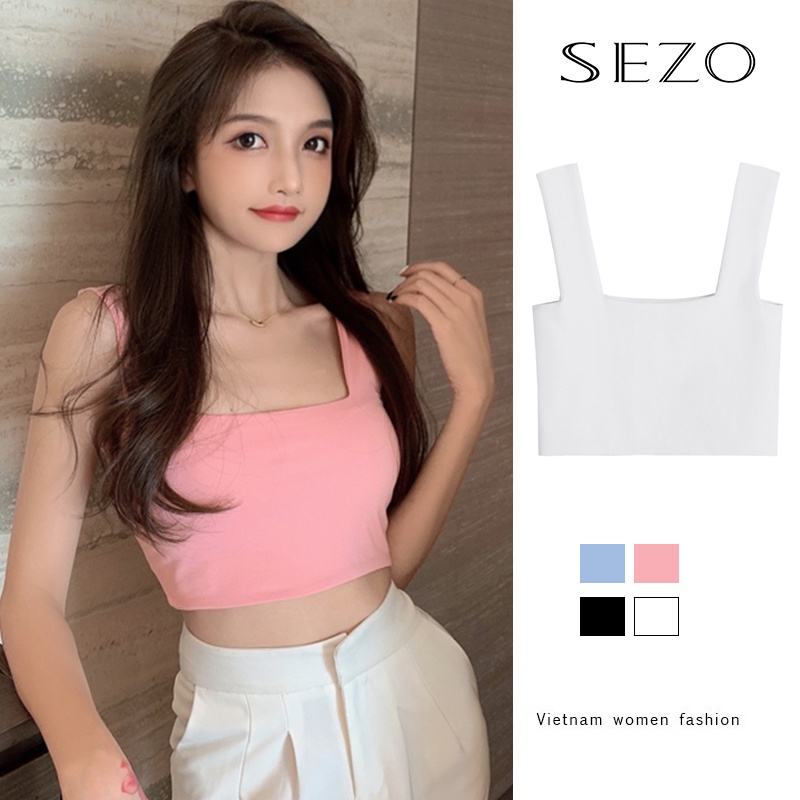 QKOOLE  Áo Không Tay Cổ Vuông Dáng Ôm Thời Trang Hàn Quốc Dành Cho Nữ