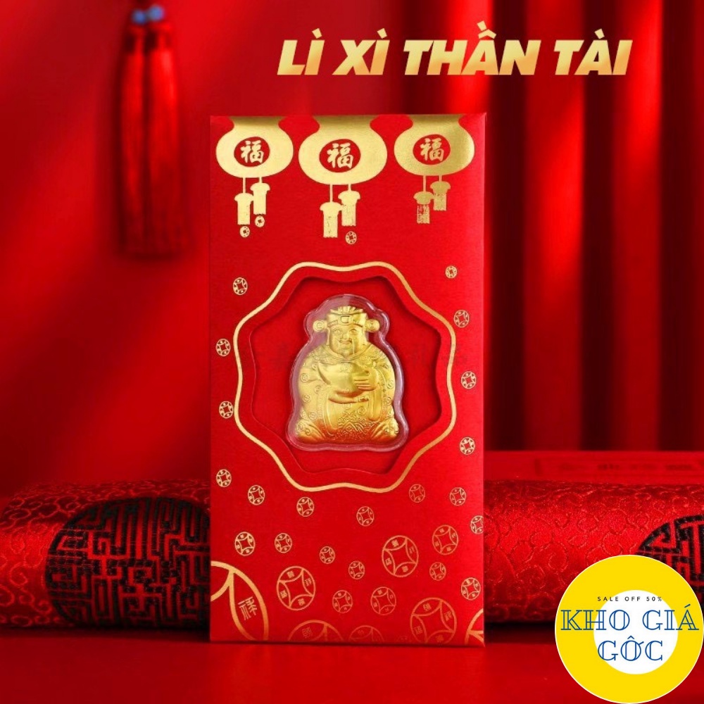 Lì Xì Thần Tài Mạ Vàng 24K May Mắn Nhiều Tài Lộc