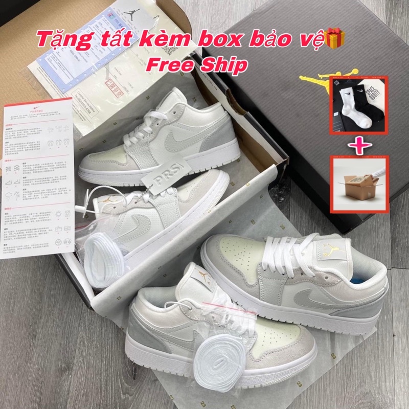 Giày Jordan_1 Low_Paris, JD 1 cổ thấp trắng xám, Bản xịn chuẩn SC Trung, tặng bill + box bảo vệ giày