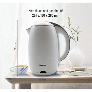 Ấm siêu tốc 2 lớp 1,8L Nagakawa NAG0314 - Hàng chính hãng - Bảo hành 12 tháng