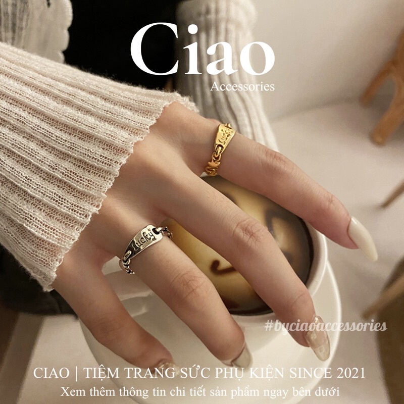 [HOẢ TỐC 1H] Nhẫn mạ bạc S925 thiết kế khắc chữ tinh tế phong cách trendy Lucky Ciao