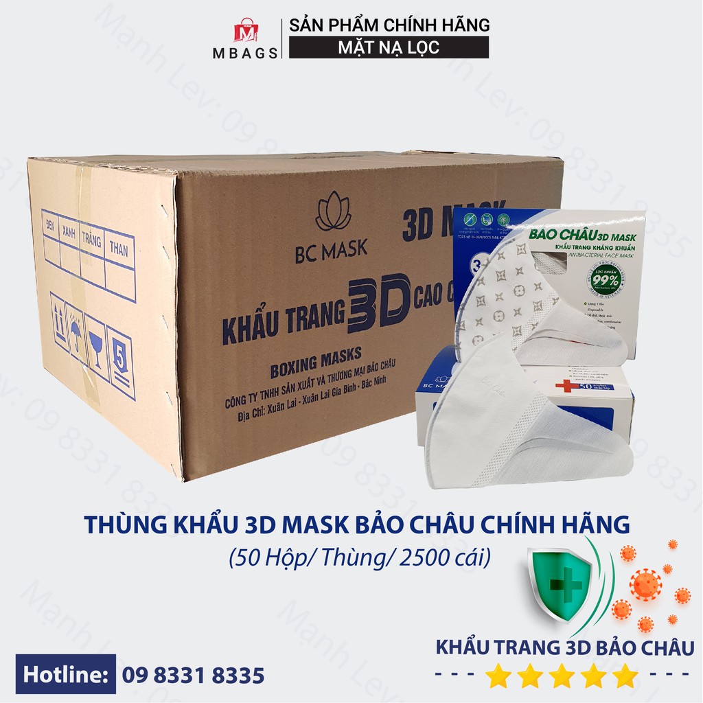 Thùng Khẩu Trang 3D Mask Bảo Châu Công Nghệ Dập Nhật Bản ( 50 hộp ) - Hàng Chính Hãng