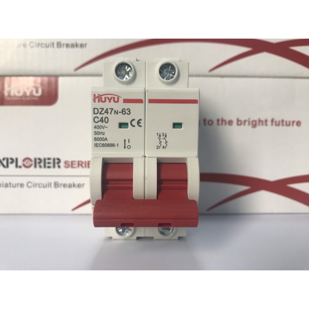 Cầu dao an toàn MCB 2P 2PHA 6A - 63A dòng cắt 6kA, Hãng Huyu
