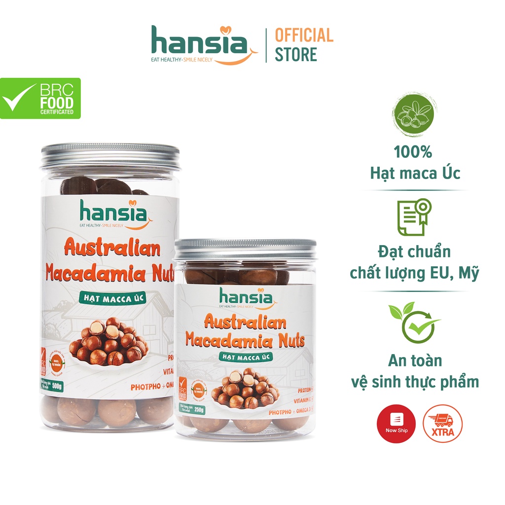 Hạt Macca Úc Organic HANSIA Vị Ngọt Nhẹ, Hàm Lượng Dinh Dưỡng Cao Tốt Cho Sức Khỏe, Giòn Thơm Ngon Miệng 250g - 500g