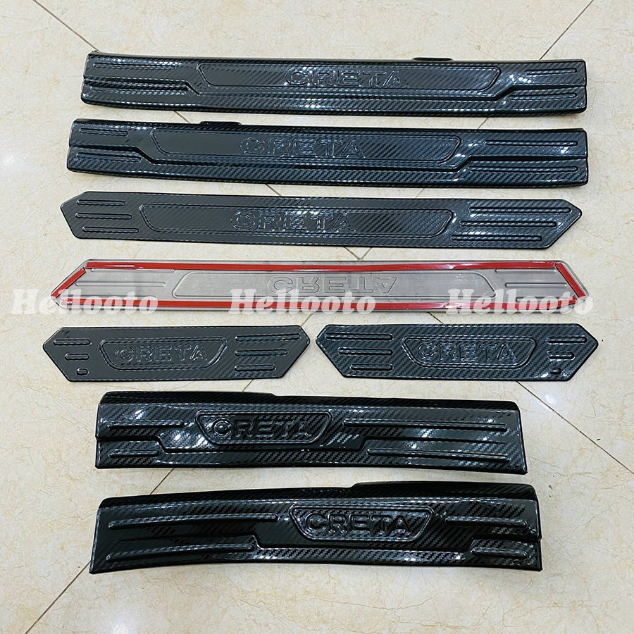 Ốp bậc cửa, nẹp bước chân trong, ngoài xe Hyundai Creta 2022-2023 chất liệu Carbon cao cấp