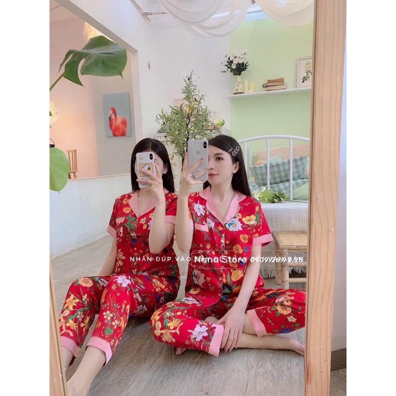 Bộ Pizama lụa Satin cao cấp ( hình thật shop chụp )