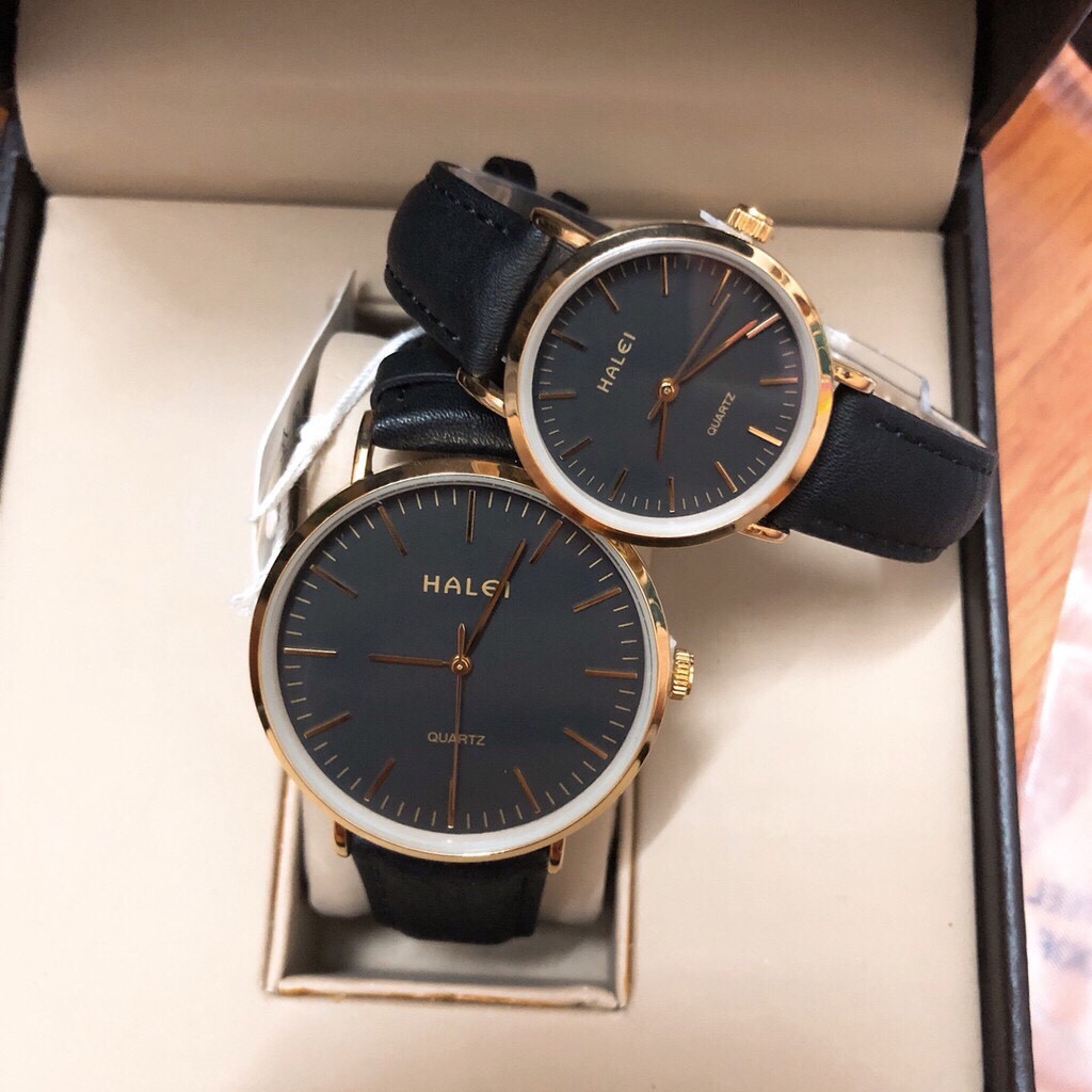 Đồng Hồ Đôi Nam Nữ HALEI Dây Da Tình Yêu Vĩnh Cửu