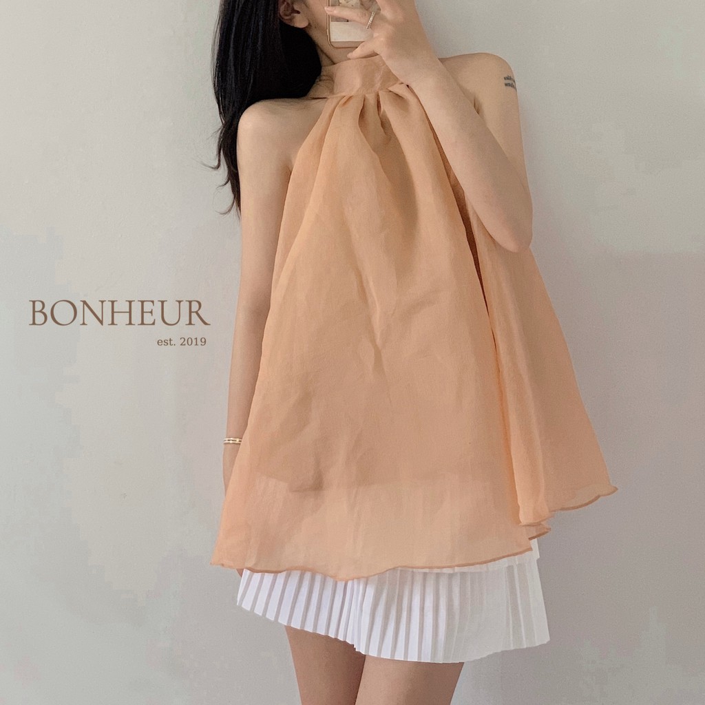 Áo cổ yếm voan 2 lớp kèm dây mặc 2 kiểu bồng bềnh công chúa tiểu thư sang chảnh Mona Top | BigBuy360 - bigbuy360.vn