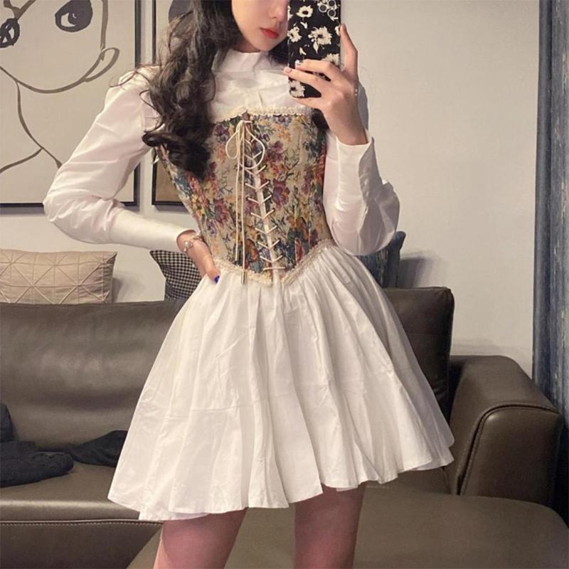 Đầm Cổ Đứng Thắt Dây Eo Phong Cách Retro Dành Cho Nữ