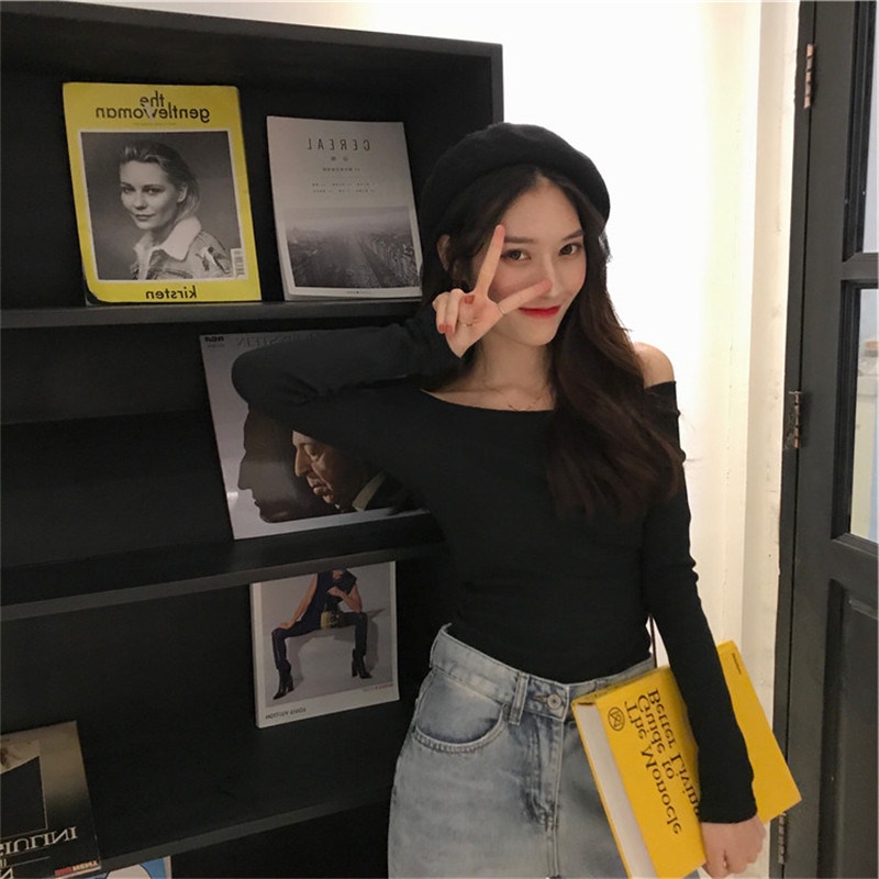 Áo kiểu trễ vai SUXI tay dài đơn giản thời trang mùa hè quyến rũ cho nữ