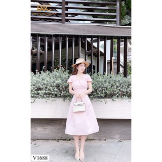 Váy xòe hồng trễ vai V1688 - Đẹp Shop DVC (Kèm ảnh thật, video do shop tự chụp)