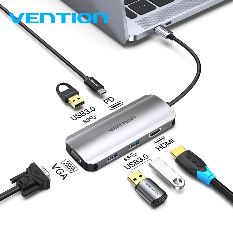 VENTION Bộ Chuyển Đổi Usb-C Sang Hdmi Vga Usb 3.0 Pd 6 Trong 1