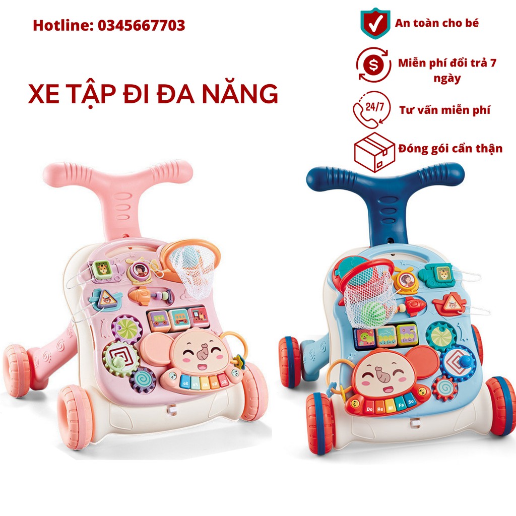 Xe Tập Đi Đa Năng Cho Bé 2021, Phiên Bản Nhạc Và Bao Bì Tiếng Anh, Điều Chỉnh Độ Cao, Bánh Xe Có Phanh