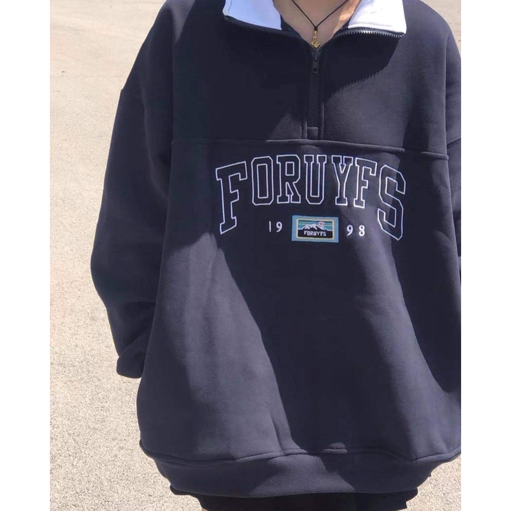 Áo sweater nữ  Áo nỉ nữ tay dài form rộng cổ sơ mi khóa kéo đi học đi chơi HOLA