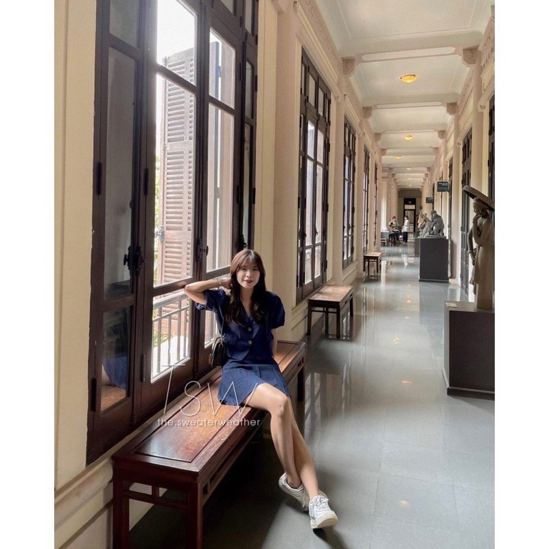 Set Áo Cổ Vest Tay Bồng Kèm Chân Váy Chữ A Ulzzang - Set vest 3 màu Trắng - Nâu - Xanh Dương | BigBuy360 - bigbuy360.vn