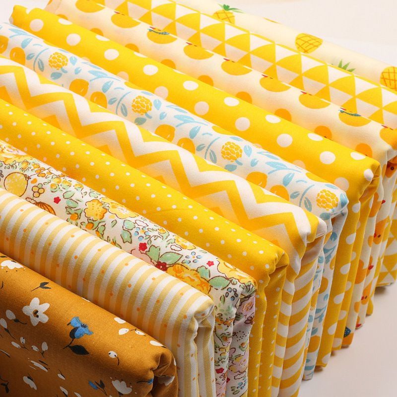 Vải Cotton Màu Vàng In Họa Tiết Handmade Dùng Để May Rèm / Làm Rèm Cửa diy