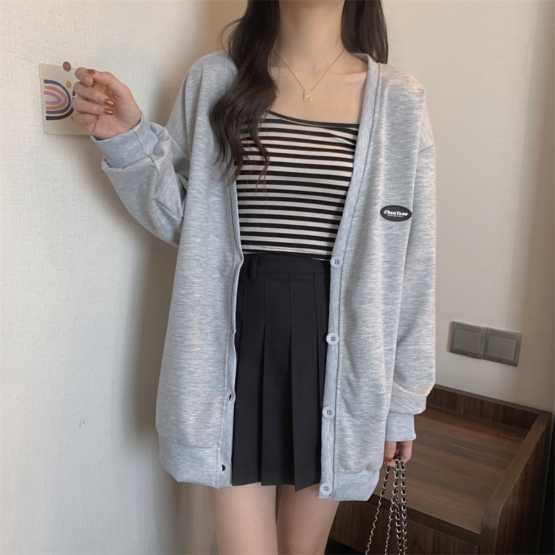 Áo khoác cardigan SUXI tay dài dáng rộng màu sắc thanh lịch