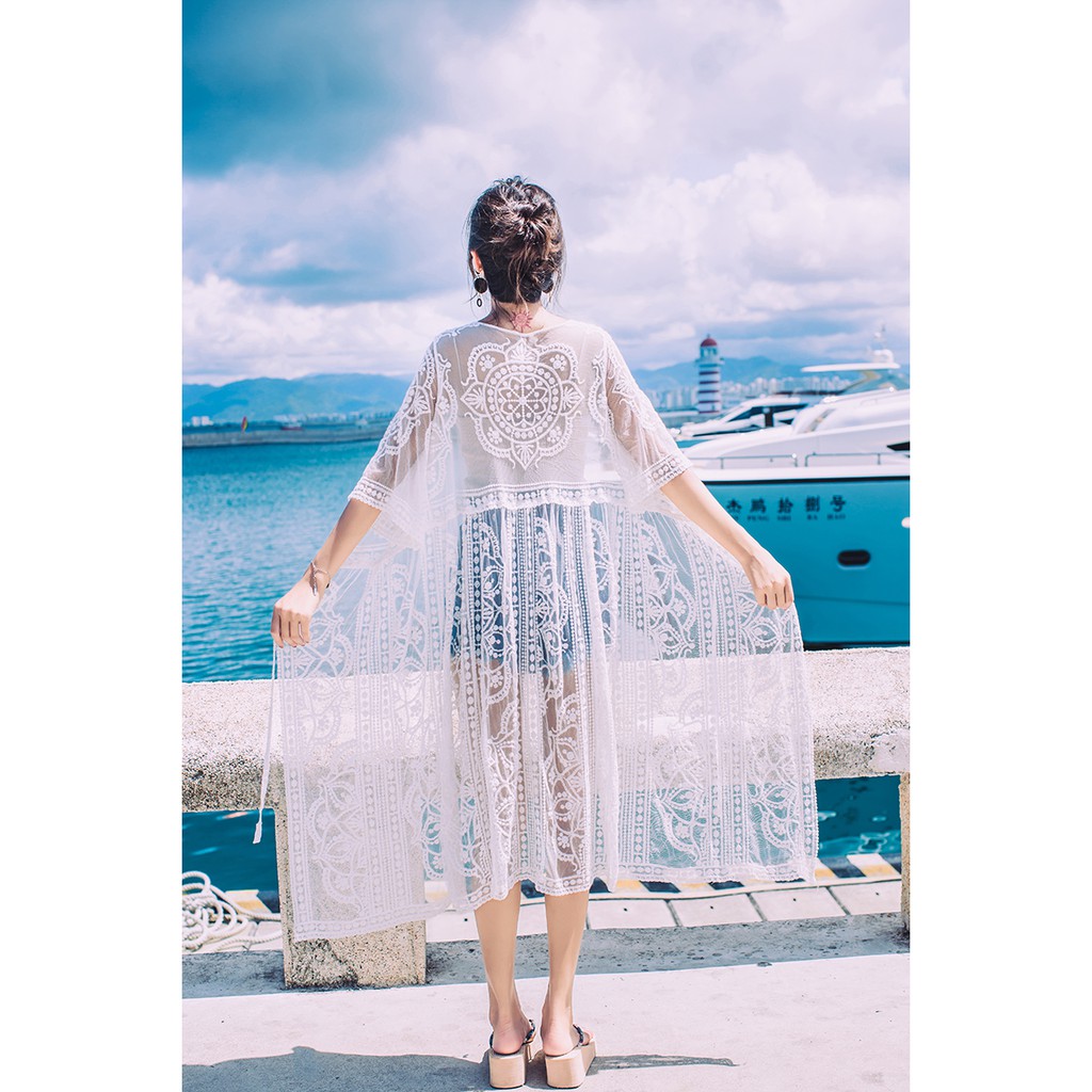 Áo khoác ren lưới dáng dài thời trang mùa hè cho nữ | BigBuy360 - bigbuy360.vn