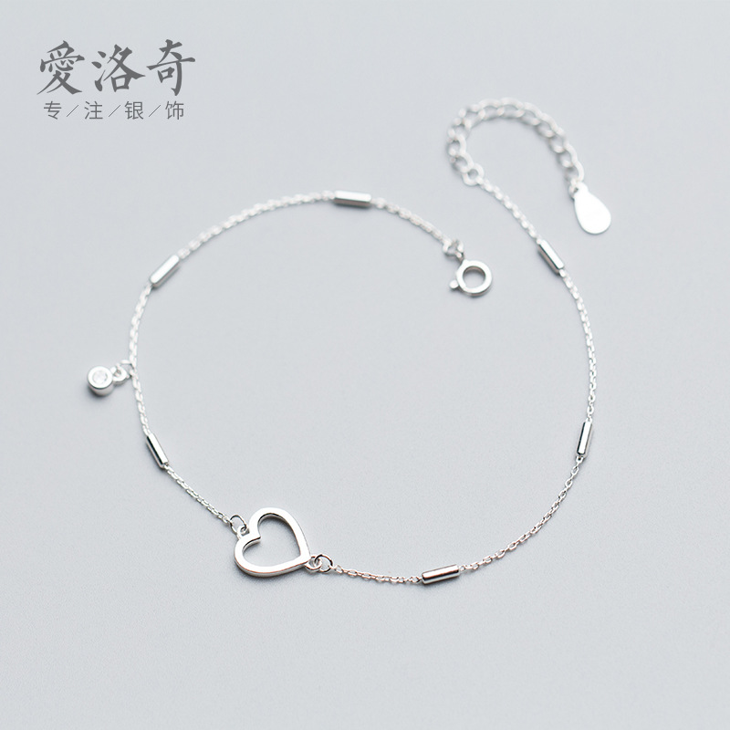 Lắc Chân Mạ Bạc 925 Đính Đá Hình Trái Tim Xinh Xắn S2348