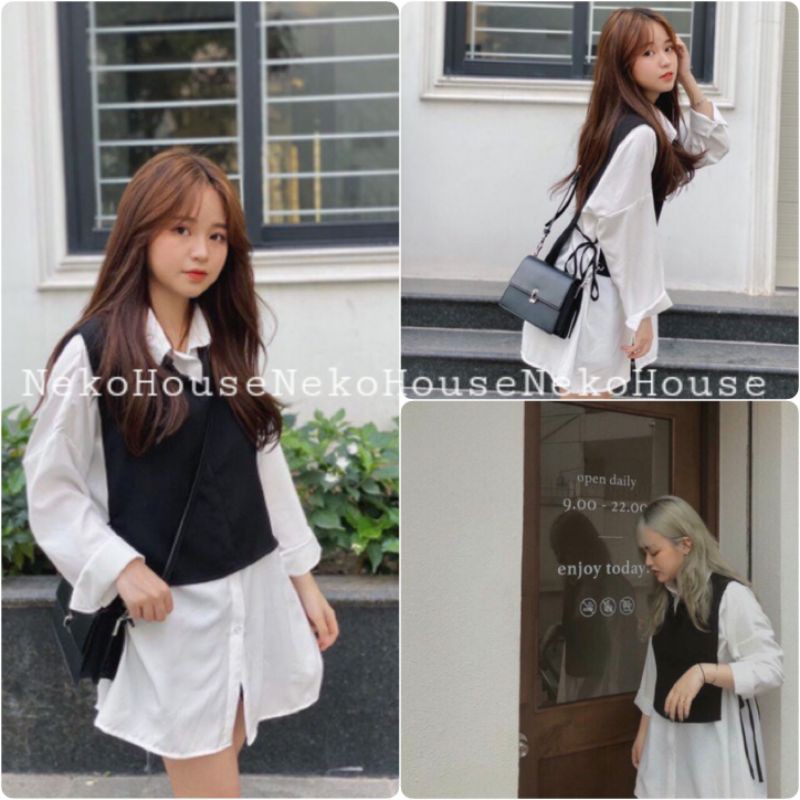 ❌GIÁ SỈ❌[ SẴN] Sét áo sơ mi kèm áo gile (Có Video tự quay + Ảnh thật)