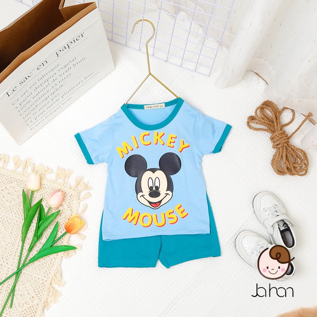 [SALE] Bộ Quần Áo Bé Gái, Bé Trai Minky Mom Vải Thun Lạnh  Hoạt Hình Mickey Cổ Viền, Bộ Cộc Tay Cho Bé Mặc Nhà MKM2217