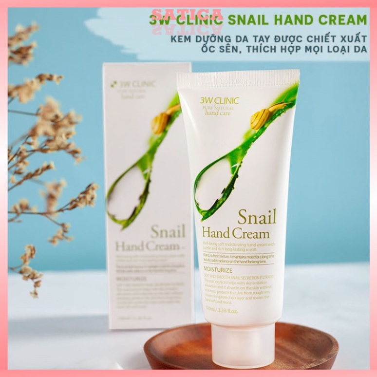 Kem Ốc Sên Dưỡng Da Tay Hàn Quốc 3W Clinic Snail Hand Cream 100ml [HÀNG CHÍNH HÃNG]