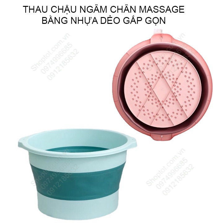 Thau chậu ngâm chân xếp gọn kiêm massage, làm bằng nhựa mềm dẻo PP, TPR