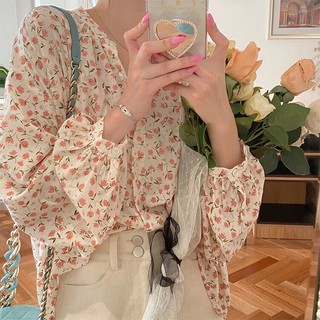 Áo Sơ Mi Hoa Tay Dài Kiểu Dáng Nhẹ Nhàng Thanh Lịch Cho Nữ