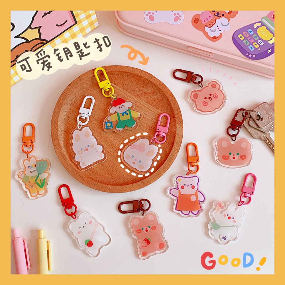 Móc khóa quà tặng hình gấu, thỏ, cô gái dễ thương, móc khóa treo balo ngộ nghĩnh