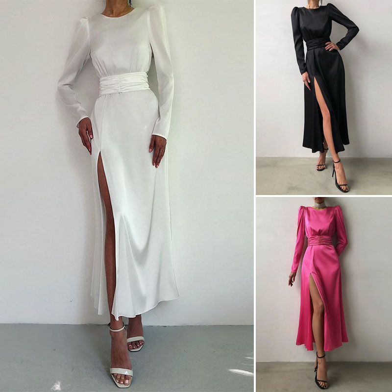 CELMIA Đầm Lụa Satin Tay Dài Xẻ Tà Thời Trang Cho Nữ | BigBuy360 - bigbuy360.vn