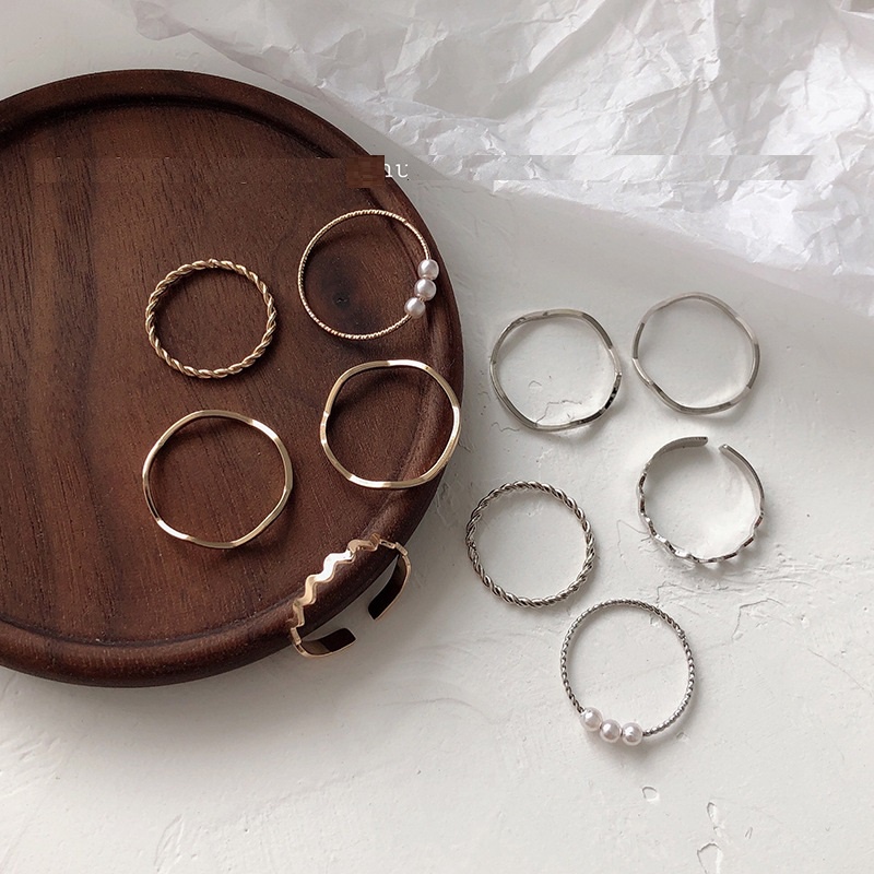 Set 5 Nhẫn Đeo Tay Kim Loại Thời Trang Cho Nữ