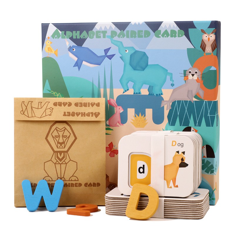 Bộ giáo cụ Montessori bảng chữ cái và số bằng gỗ hình con vật phát triển trí tuệ