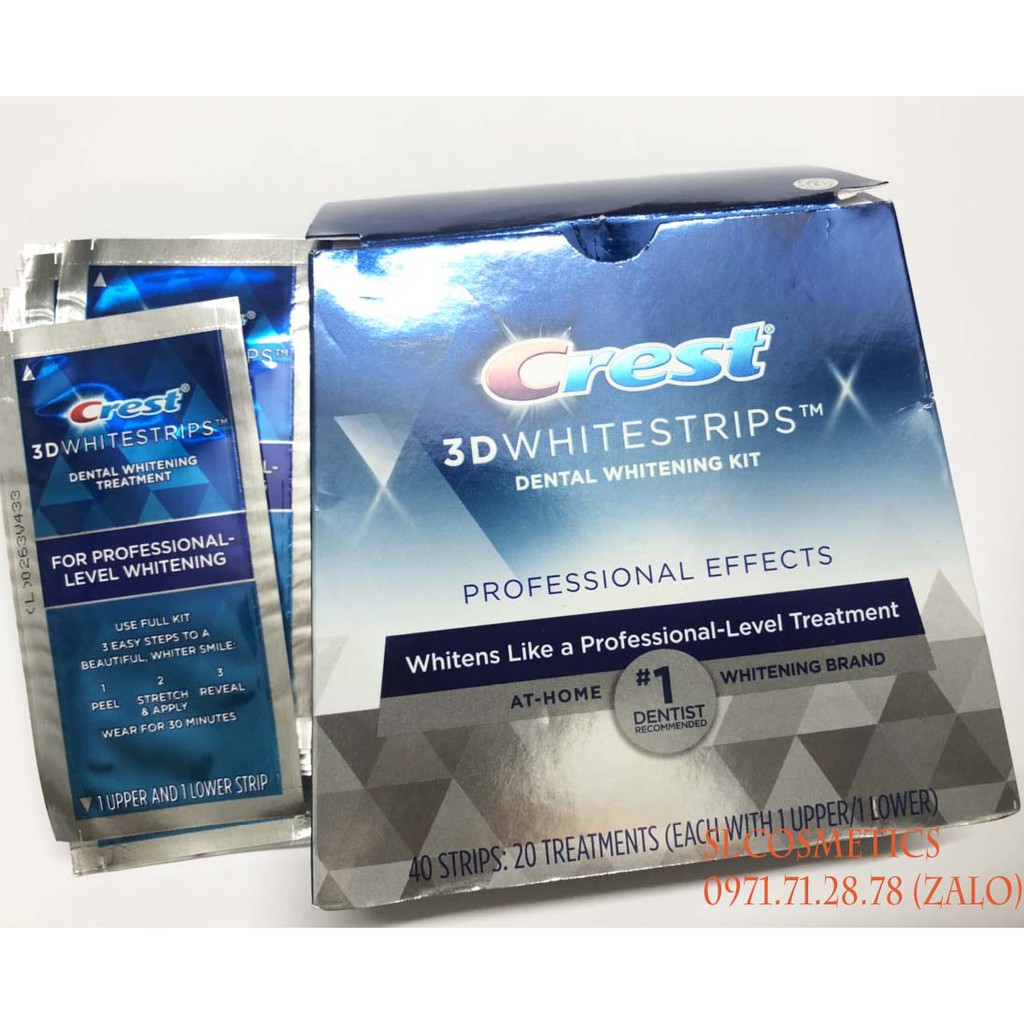 [ 1 miếng cho hàm trên và dưới ] Miếng dán trắng răng Crest 3D White - Mỹ Professional Effects