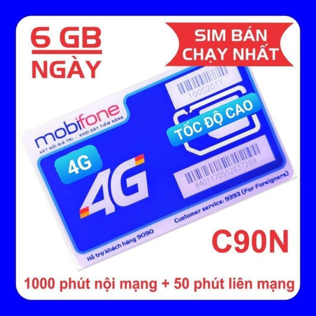 Sim 4G mobifone c90n miễn phí 6gb/ ngày, gọi miễn phí